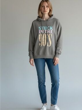 Vintage Canvas “Stuck in the 90’s” Gray Hoodie Size M